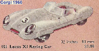 <a href='../files/catalogue/Corgi/151/1960151.jpg' target='dimg'>Corgi 1960 151  Lotus XI Le Mans Racing Car</a>