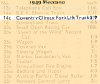 <a href='../files/catalogue/Dinky/14c/194914c.jpg' target='dimg'>Dinky 1949 14c  Coventry Climax Fork Lift Truck</a>