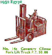 <a href='../files/catalogue/Dinky/14c/195214c.jpg' target='dimg'>Dinky 1952 14c  Coventry Climax Fork Lift Truck</a>