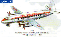 <a href='../files/catalogue/Dinky/708/1960708.jpg' target='dimg'>Dinky 1960 708  Vickers Viscount 800 Airliner B.E.A.</a>