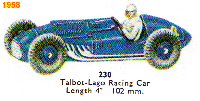 <a href='../files/catalogue/Dinky/230/1958230.jpg' target='dimg'>Dinky 1958 230  Talbot-Lago Racing Car</a>